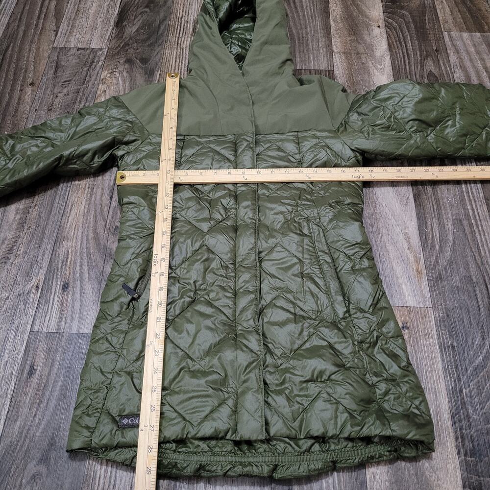 Columbia Hooded Puffer Jacket Parka Womens XS Green Long Quilted - Picture 3 of 10